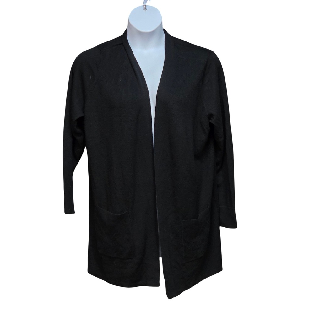 GAP Cardigan Sweater Womens XXL Black Open Front Pockets Long Preppy Heritage